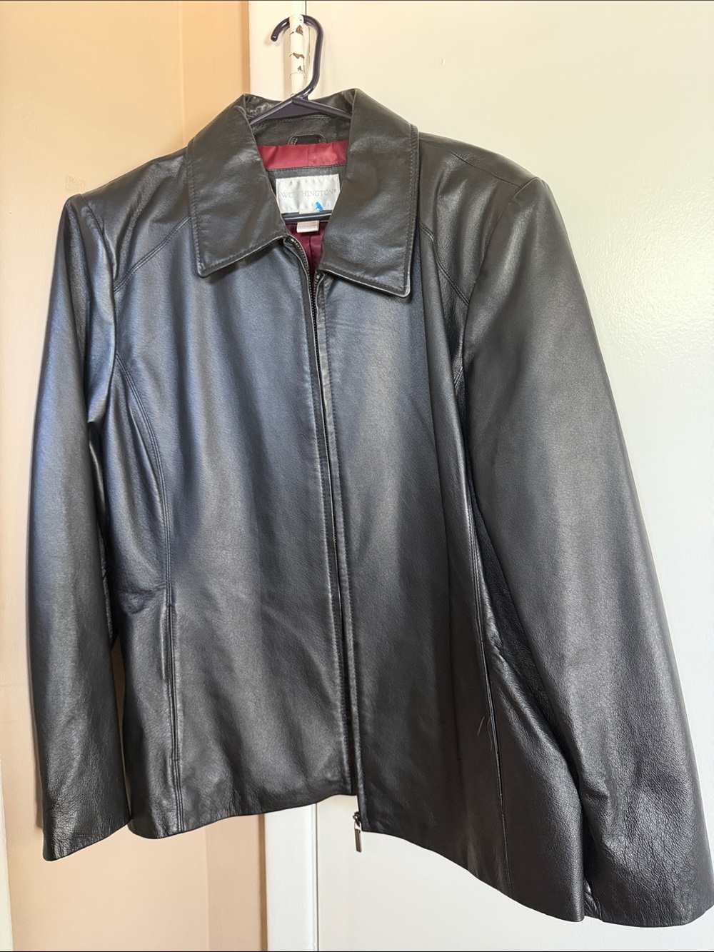 Worthington Black Leather Jacket with Burgundy Lining